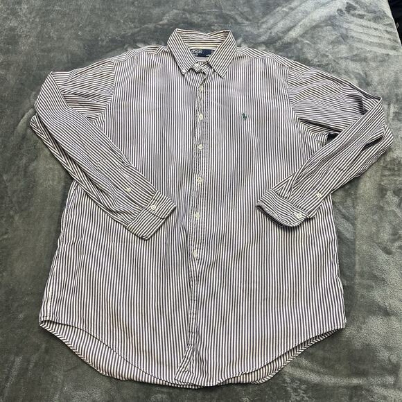 Ralph Lauren Polo‎ Button Down Shirt Men’s 16 Purple, White Stripped Classic Fit - Picture 1 of 8